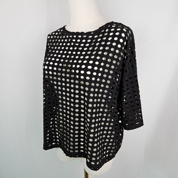 Clara Sunwoo Black Open Back Laser Cut Polka Dot Top Small - Picture 2 of 8